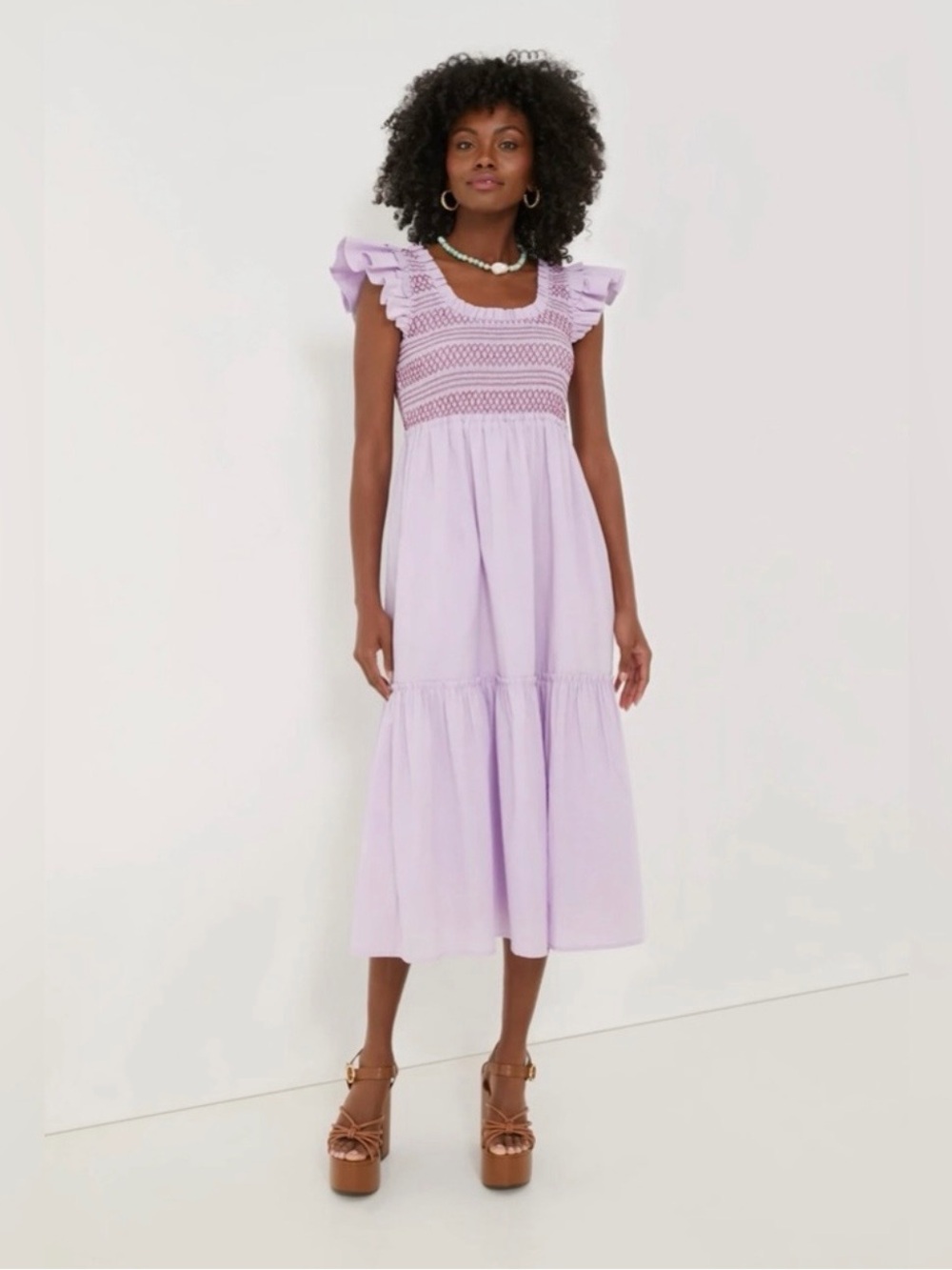 Tuckernuck Lilac Mallie Midi Dress with Ruffle Sleeves